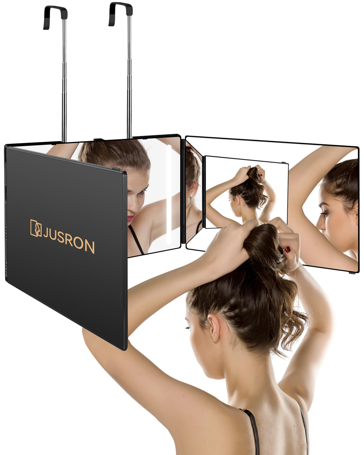 Miroir JUSRON: vue à 360° pour un coiffage précis sous tous les angles.