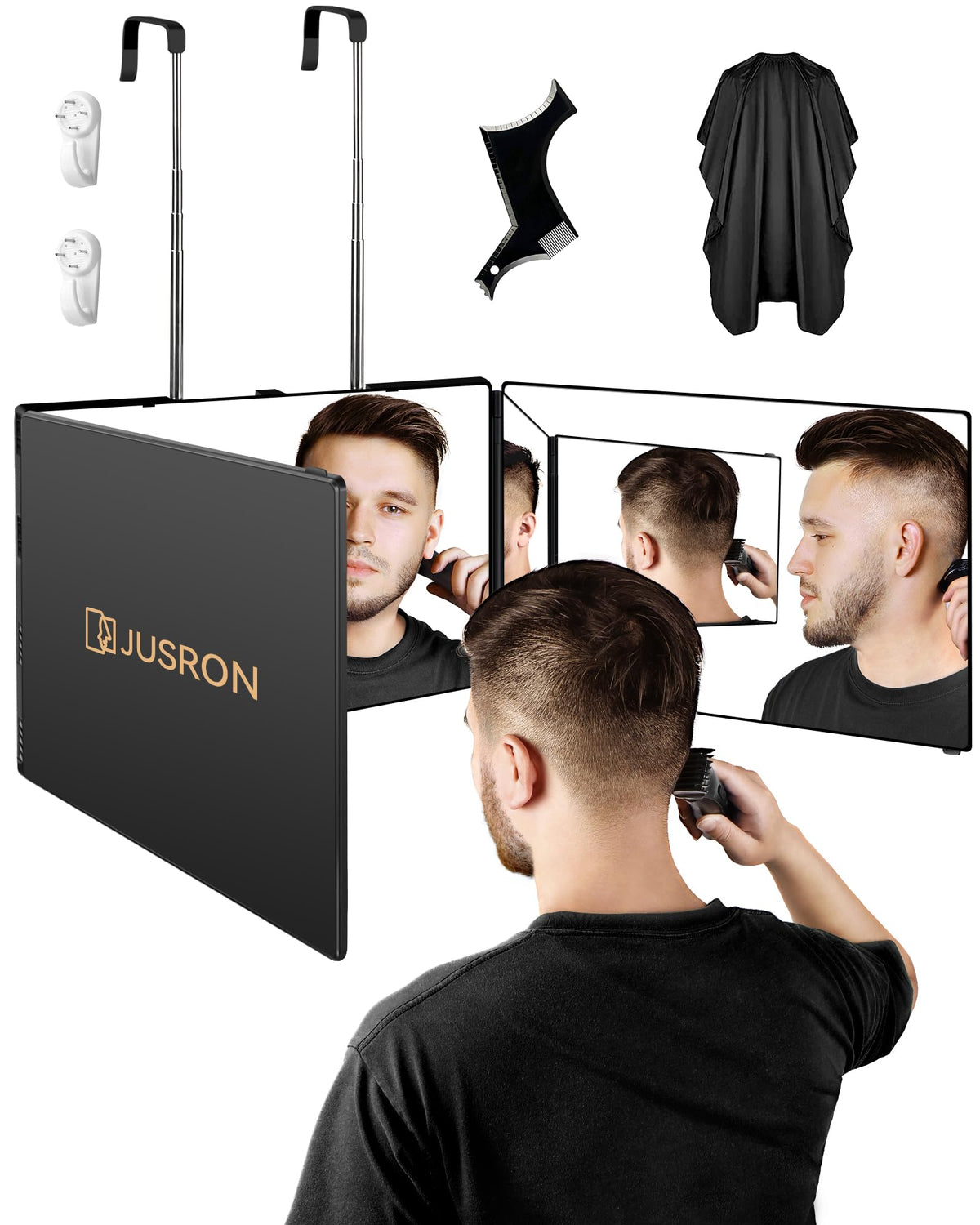 Miroir JUSRON à 360° pour se coiffer soi-même avec précision.