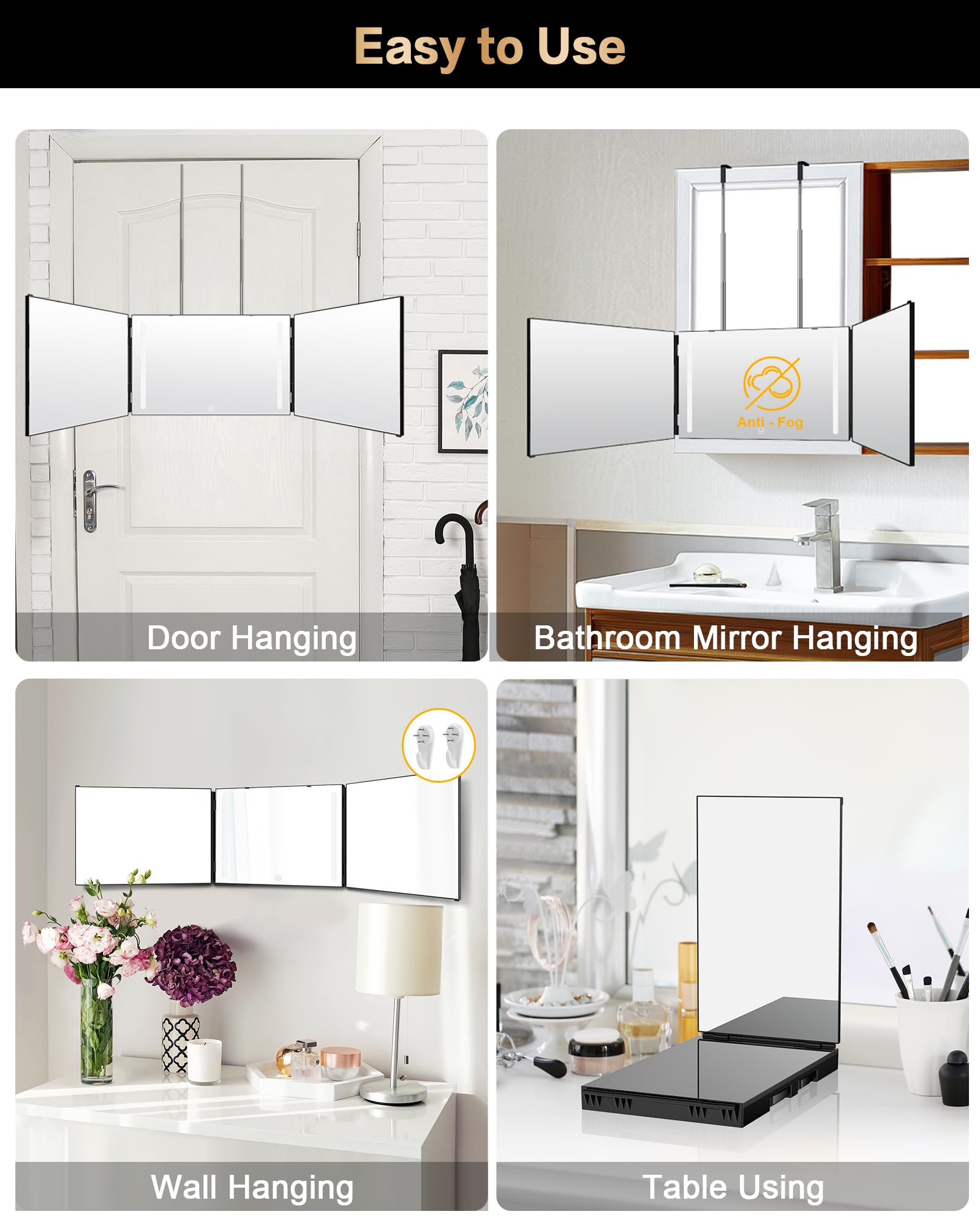 Miroir JUSRON: montage sur porte sans perçage pour plus de flexibilité.