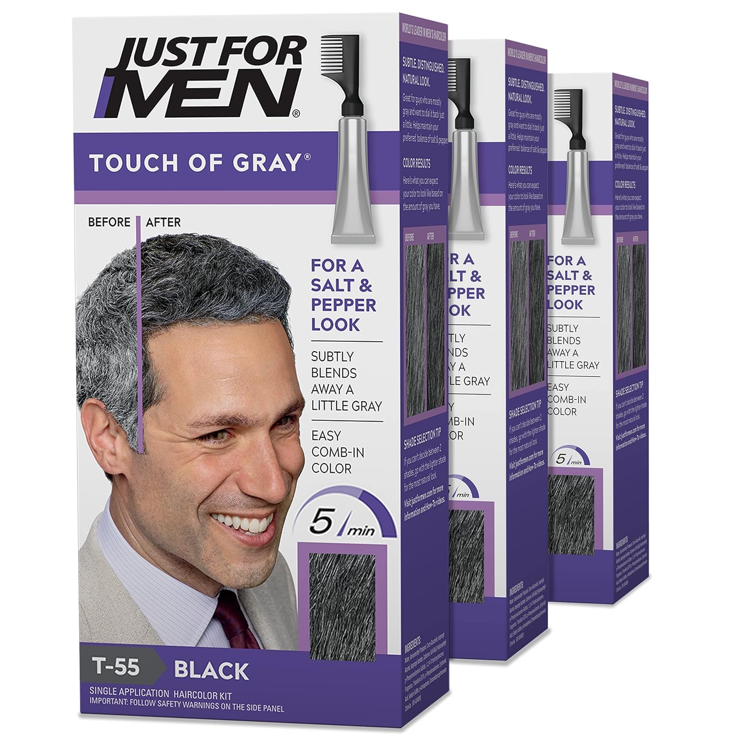 Just for Men Touch of Gray – bouteille, couverture naturelle des gris pour un look discret.
