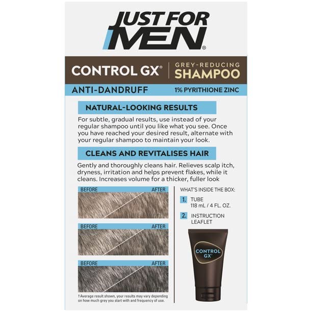 Just for Men Control GX application close-up shows massaging for gradual grey reduction.