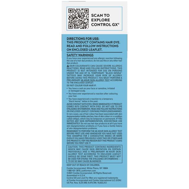 Just for Men Control GX label close-up highlights clear instructions and natural-looking results.