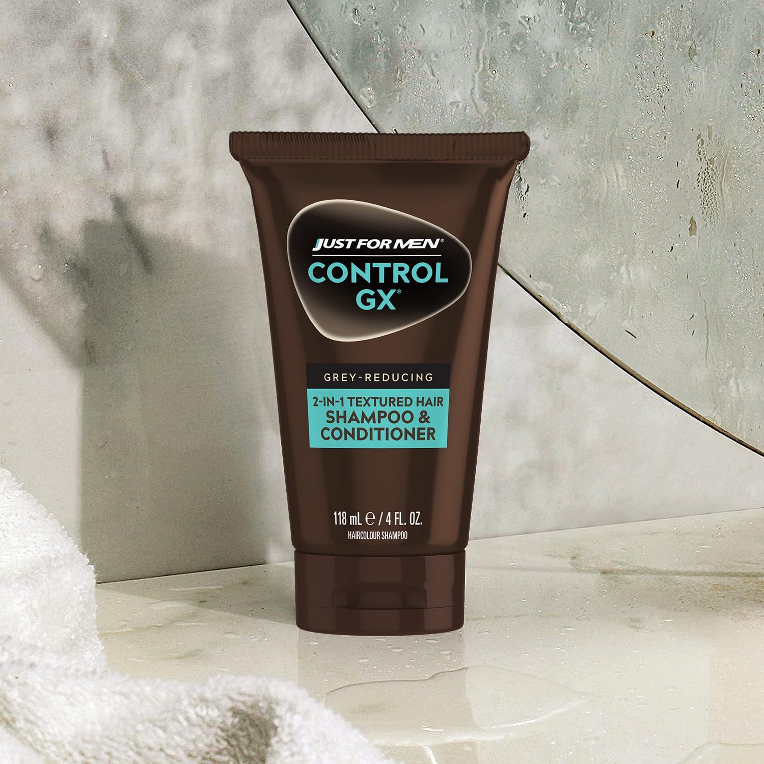 Just for Men Control GX packaging label emphasizes keratin and coconut oil benefits.