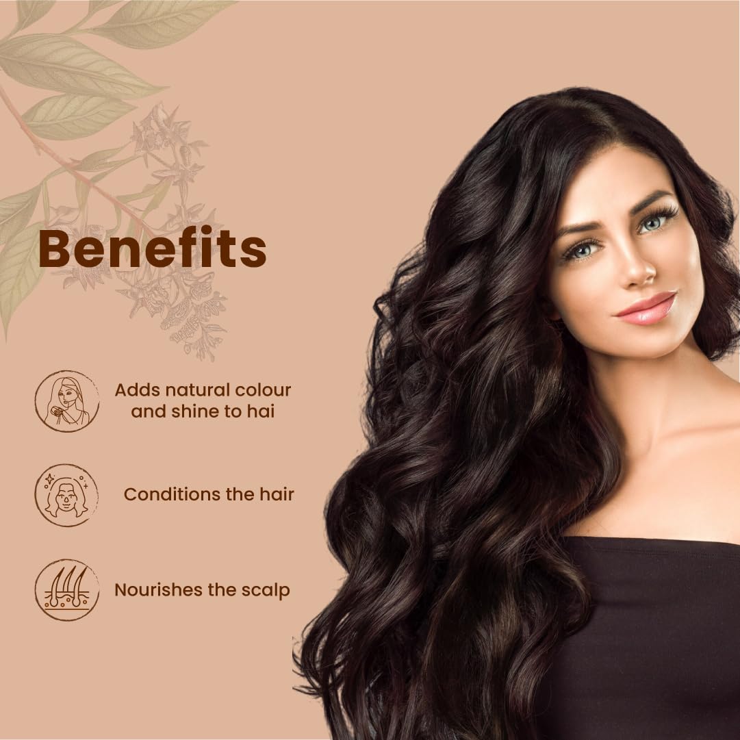 Just Jaivik Henna: application sur cheveux pour teinte naturelle rougeâtre.