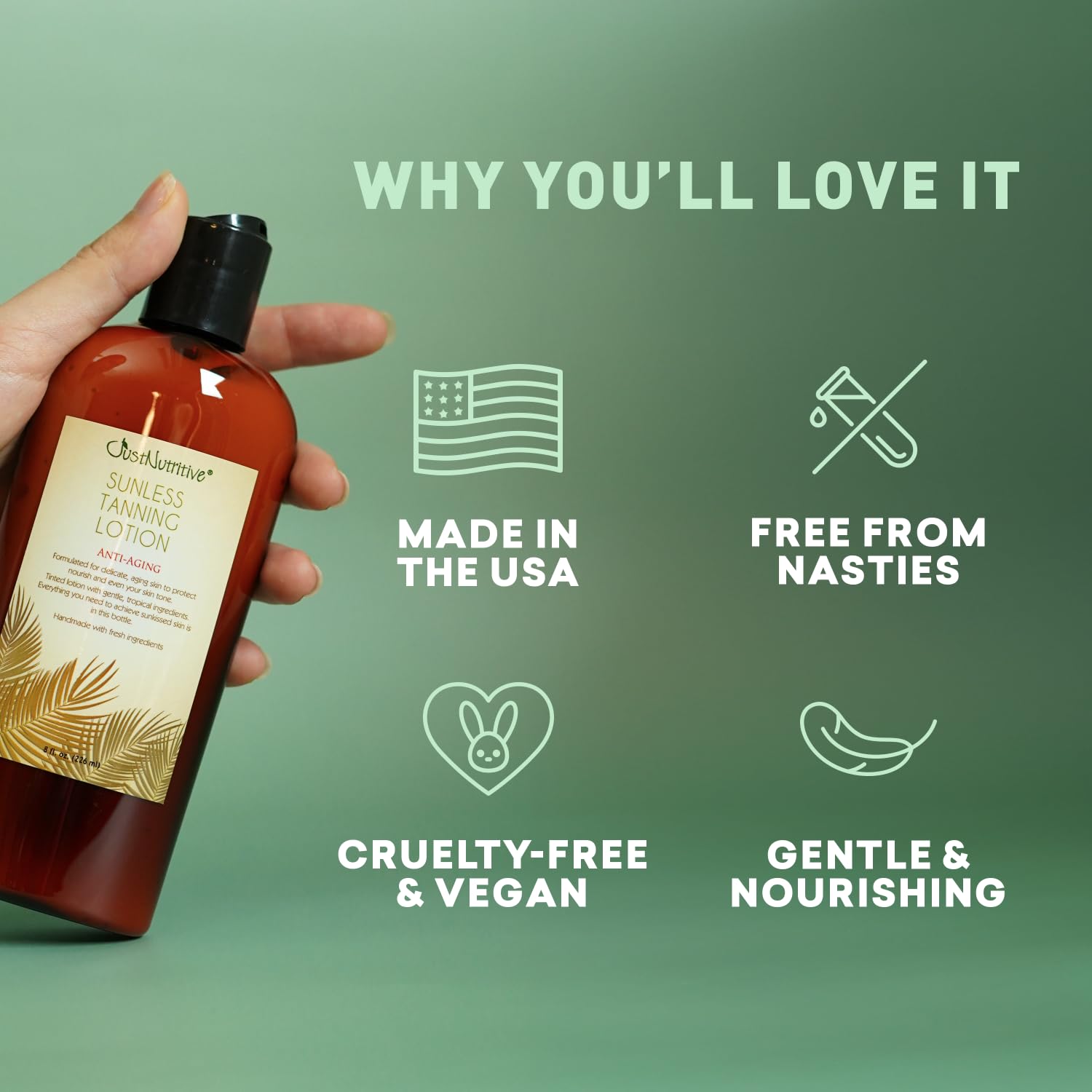 Just Nutritive – aperçu avant/après bronzage sur la peau.