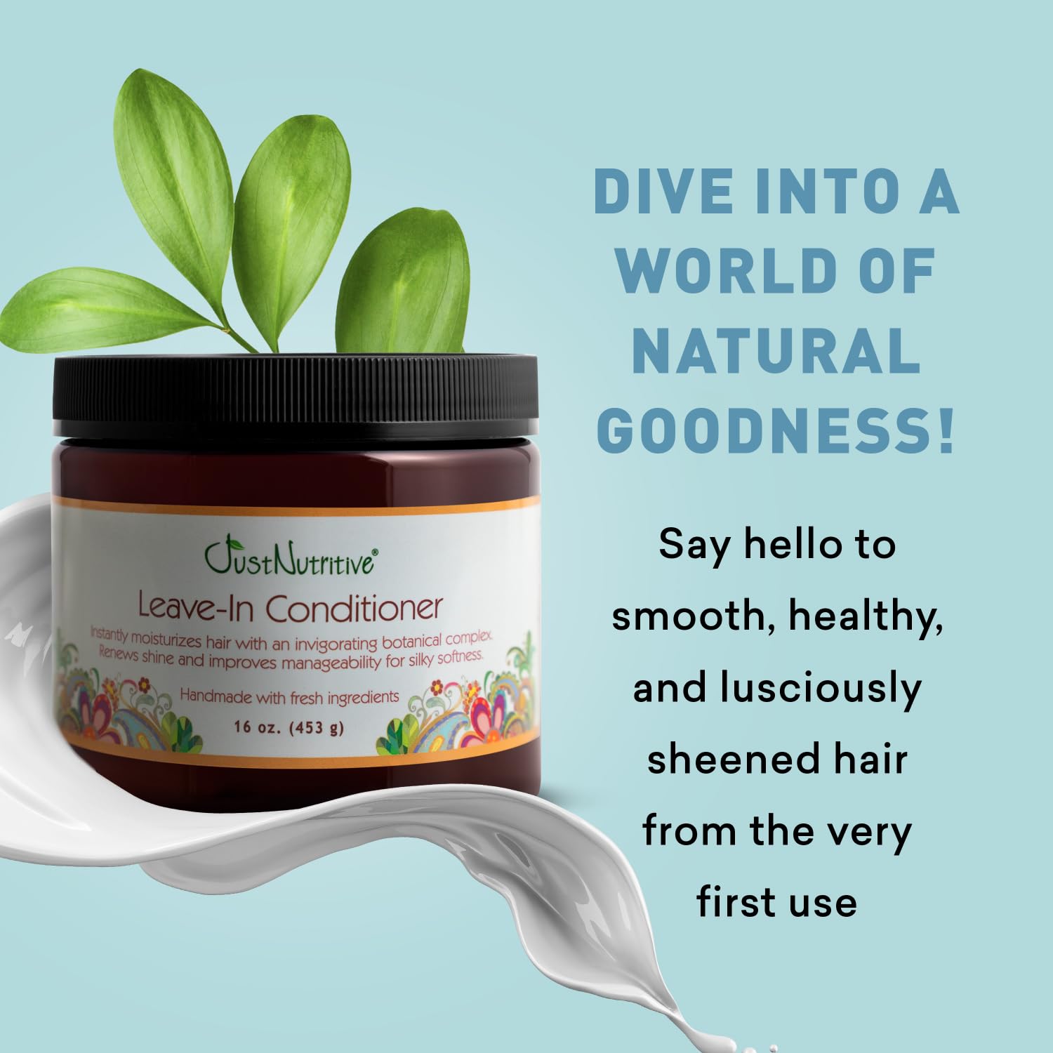 Just Nutritive Brillance naturelle pour cheveux éclatants après usage.
