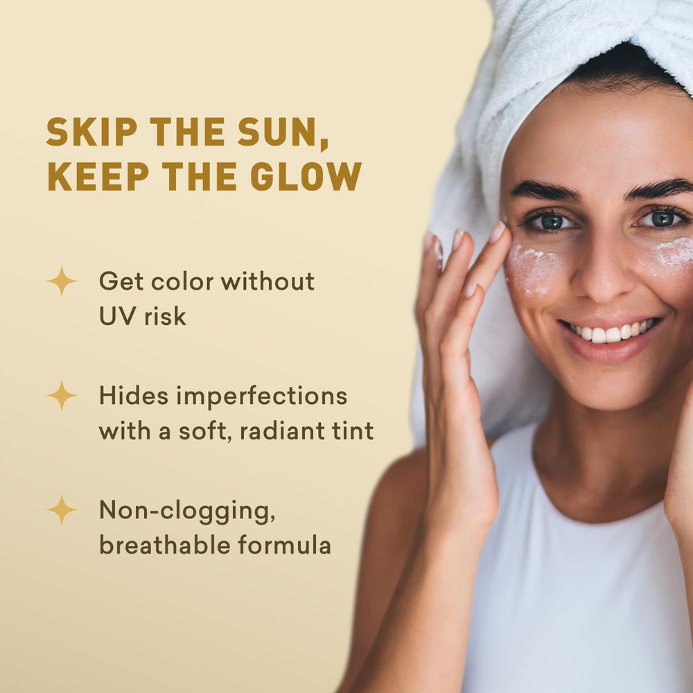 Just Nutritive bronzer sans taches compatible avec vêtements et literie.