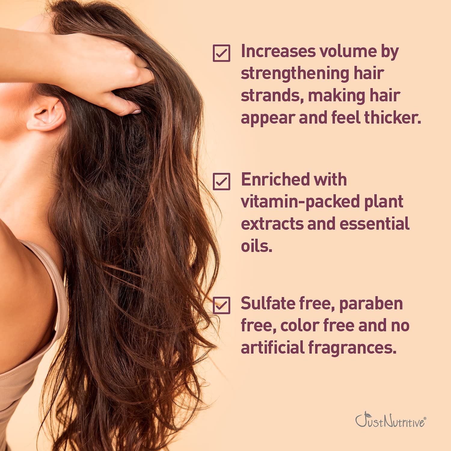 Just Nutritive Shampooing croissance-cheveux — ingrédients nourrissants fortifiant les mèches.