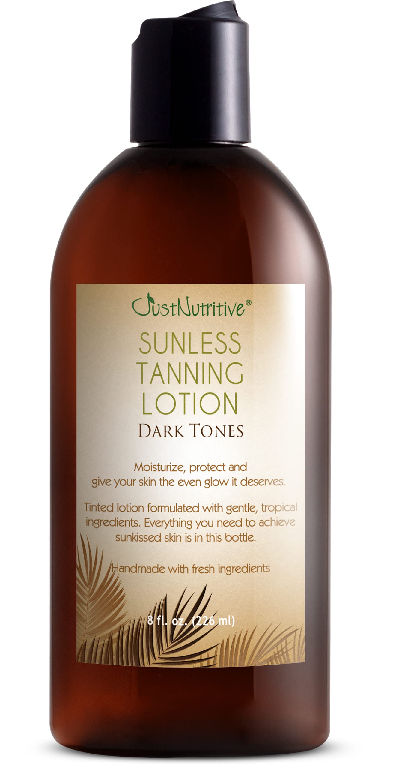 Just Nutritive Lotion bronzante sombre, flacon visible, teint profond et uniforme.
