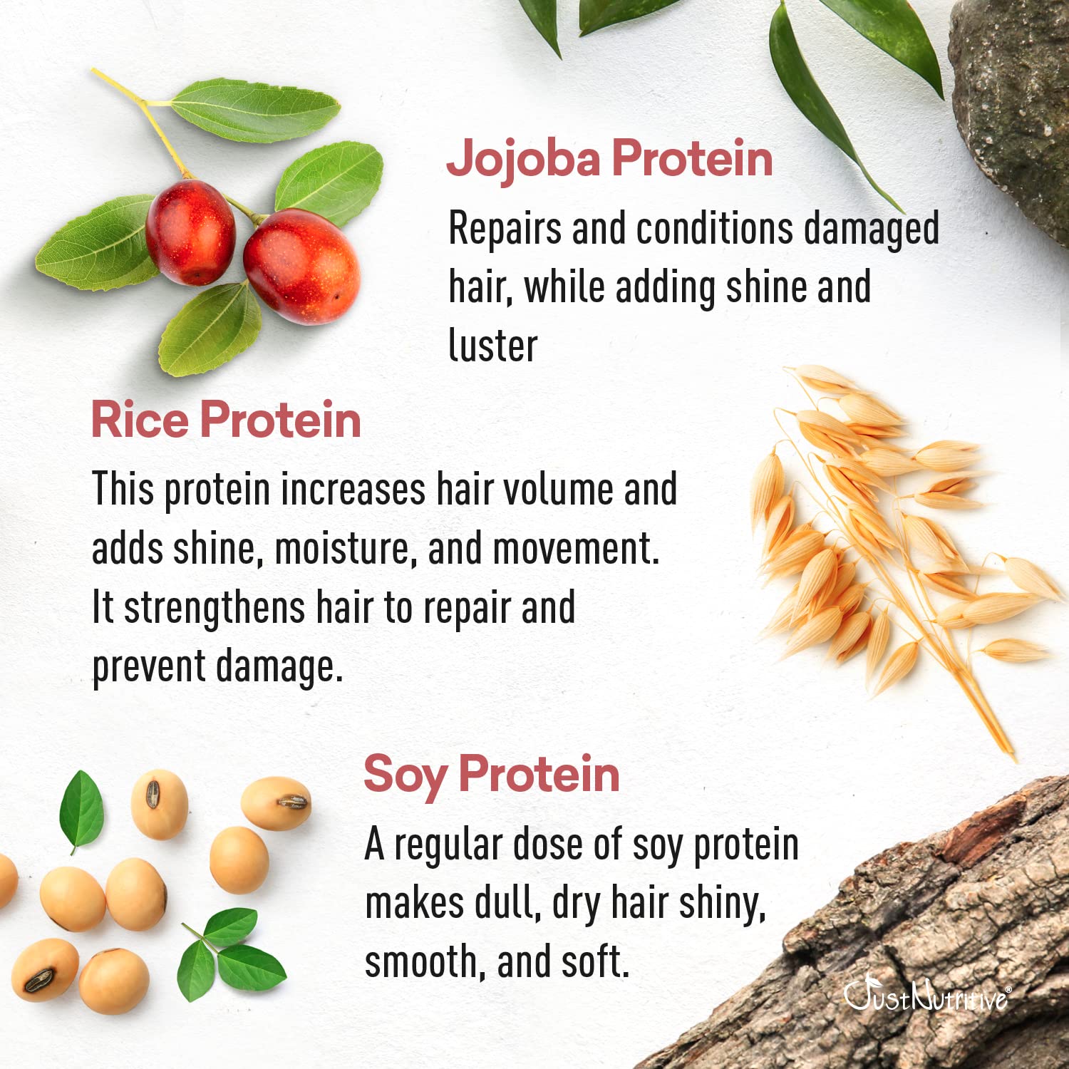 Équilibre du pH Just Nutritive pour cheveux brillants.