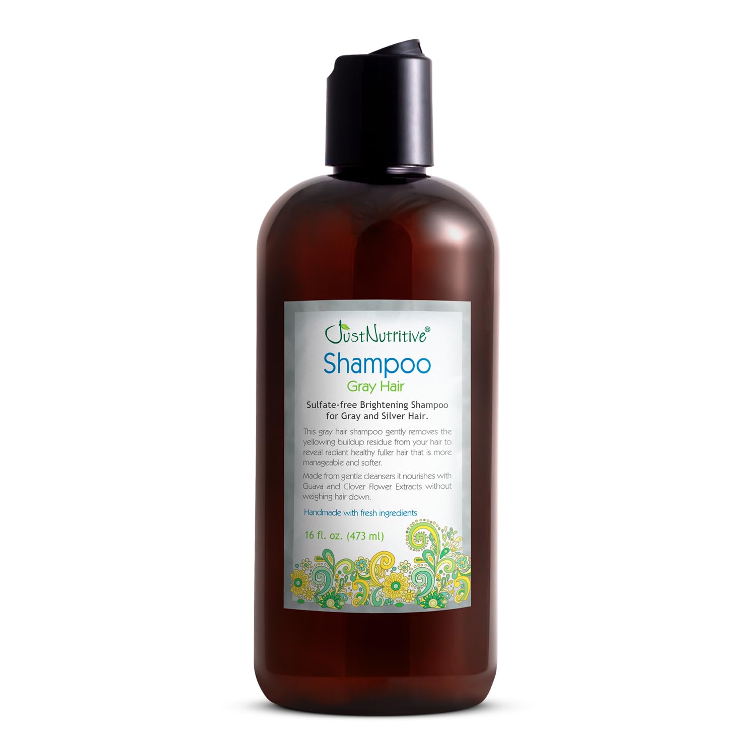 Just Nutritive Shampoing Gris bouteille élégante et pratique pour usage quotidien