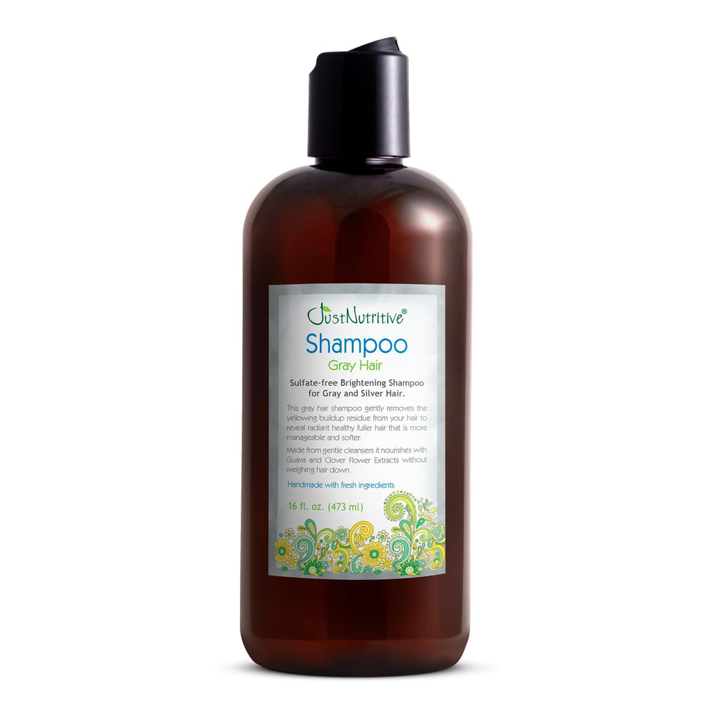 Just Nutritive Shampoing Gris bouteille élégante et pratique pour usage quotidien