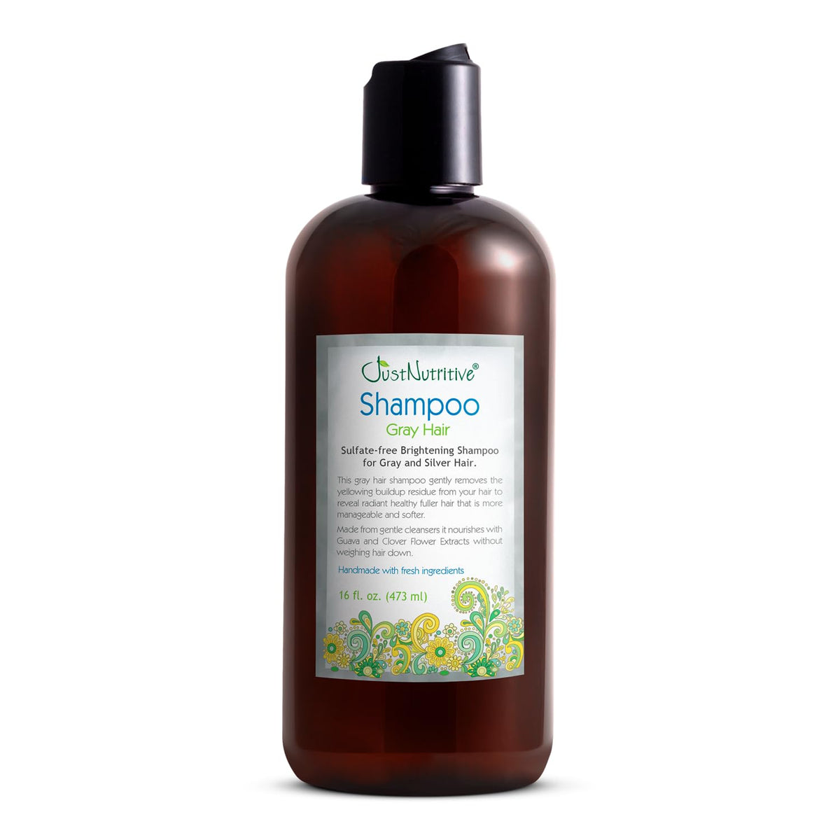 Just Nutritive Shampoing Gris bouteille élégante et pratique pour usage quotidien