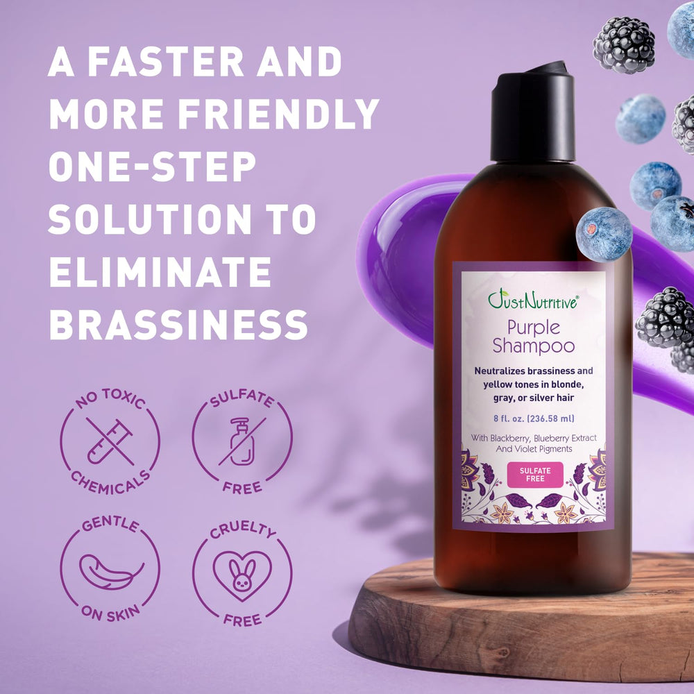 Just Nutritive Shampoing violet – cheveux blonds naturels retrouvant éclat et fraîcheur.