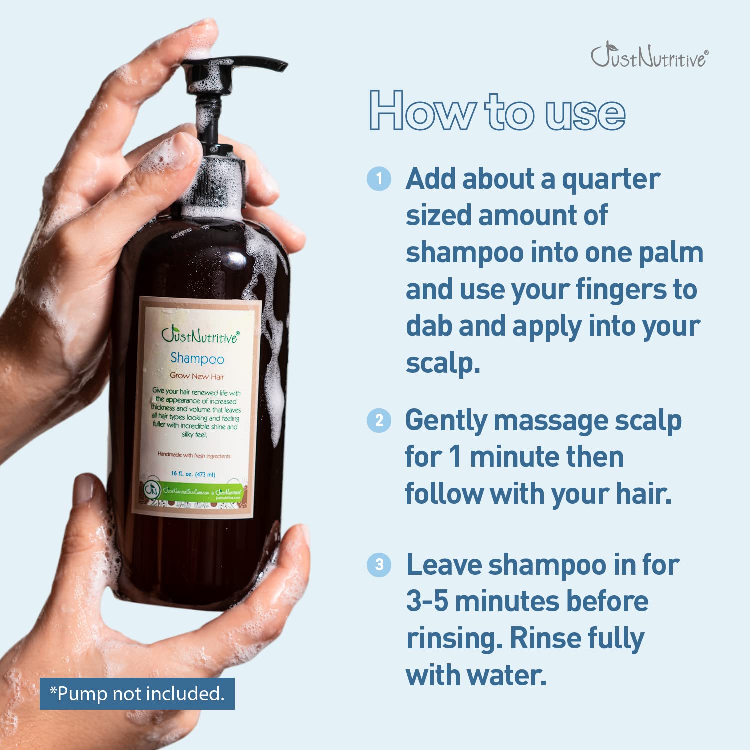 Just Nutritive Shampooing croissance-cheveux — produit fabriqué aux etats-unis avec ingrédients naturels.