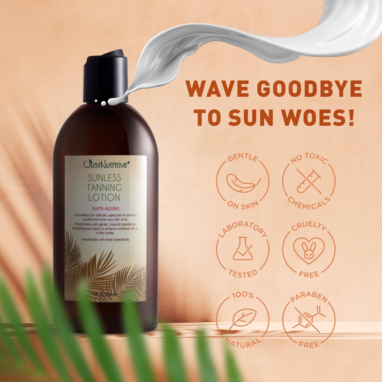 Just Nutritive – teinte dorée naturelle sans trace sur la peau.