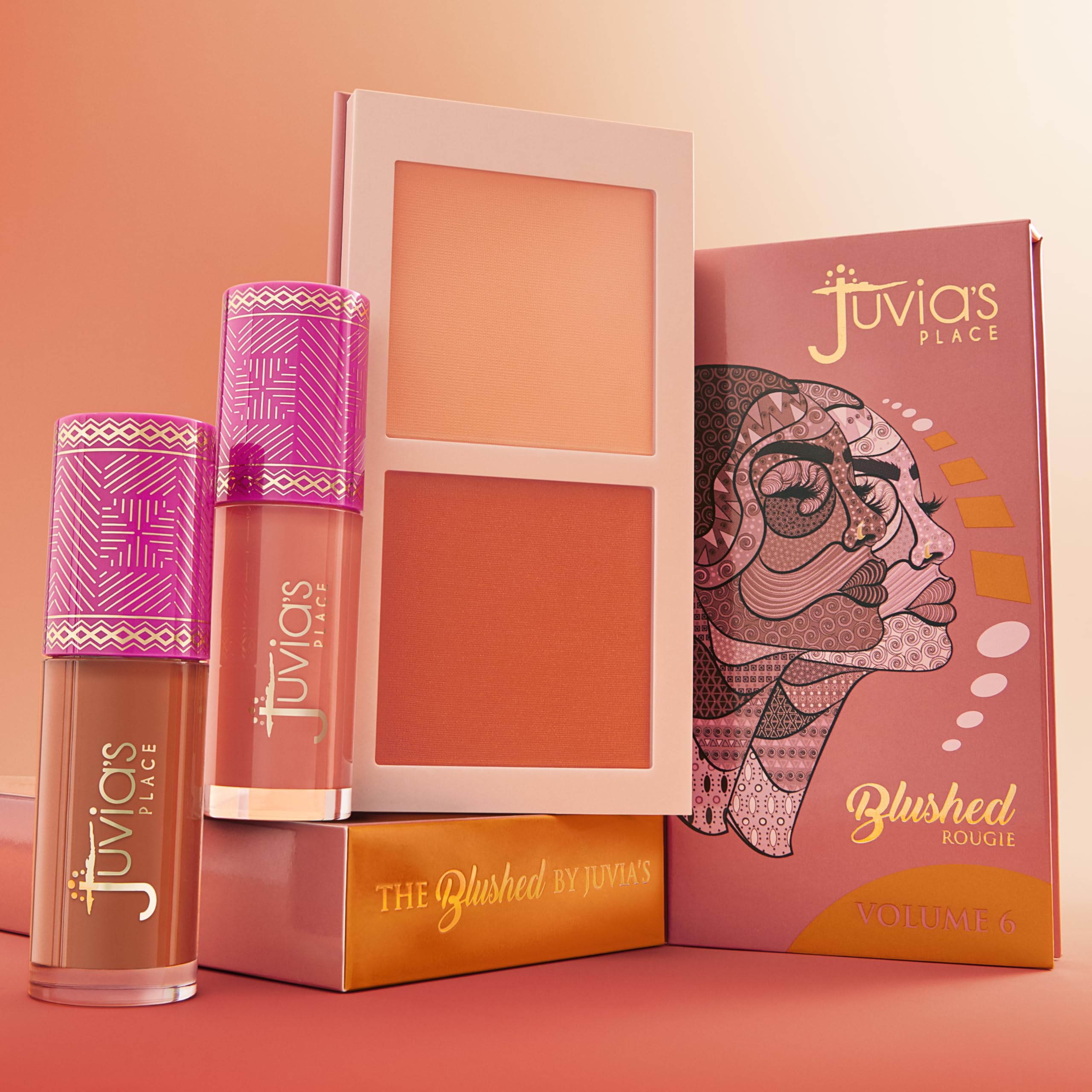 Juvia's Place Blushed Duo Blush Volume 6 universally flattering tones for all skin tones.