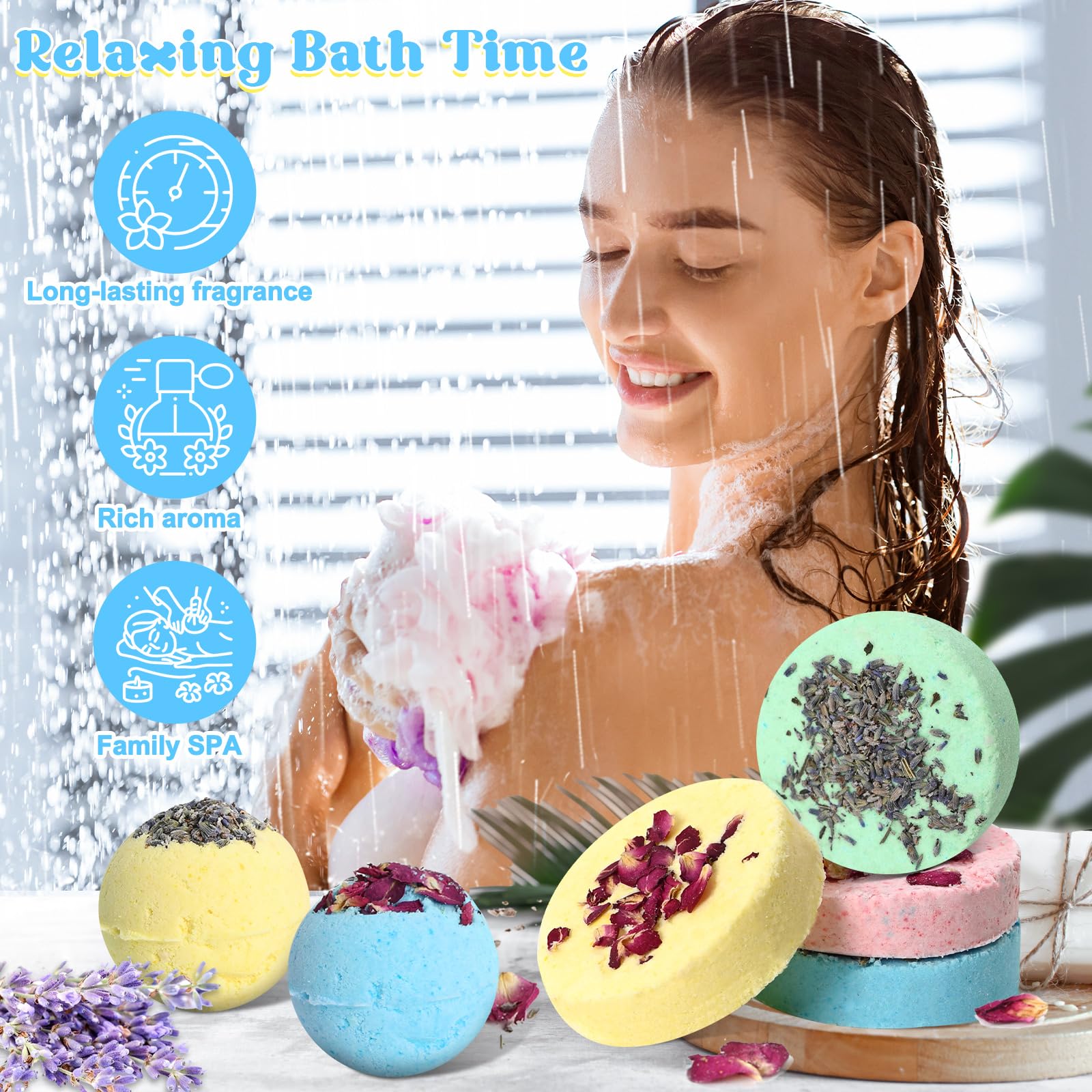 JUYRLE kit bombes bain fleurs rose lavande pour une expérience aromatique.