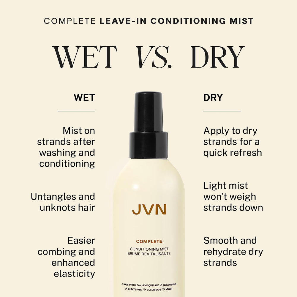 JVN Hydratation sur cheveux secs pour texture douce et contrôle du frisottis.