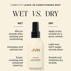 JVN Hydratation sur cheveux secs pour texture douce et contrôle du frisottis.
