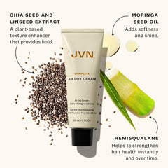 Texture naturelle des cheveux après utilisation de JVN Air Dry Complete, sans chaleur.
