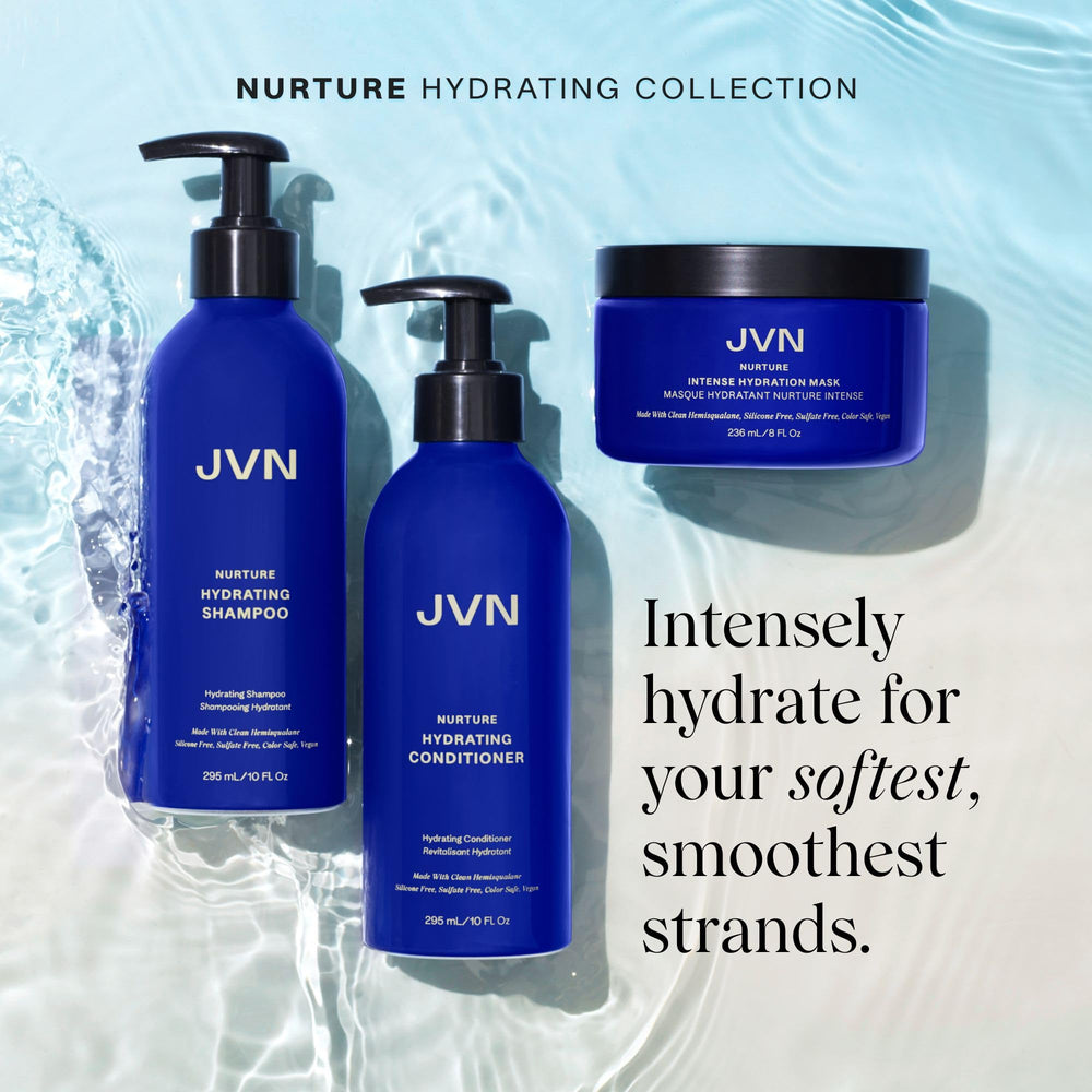Le packshot révèle l'emballage élégant du shampooing hydratant JVN.