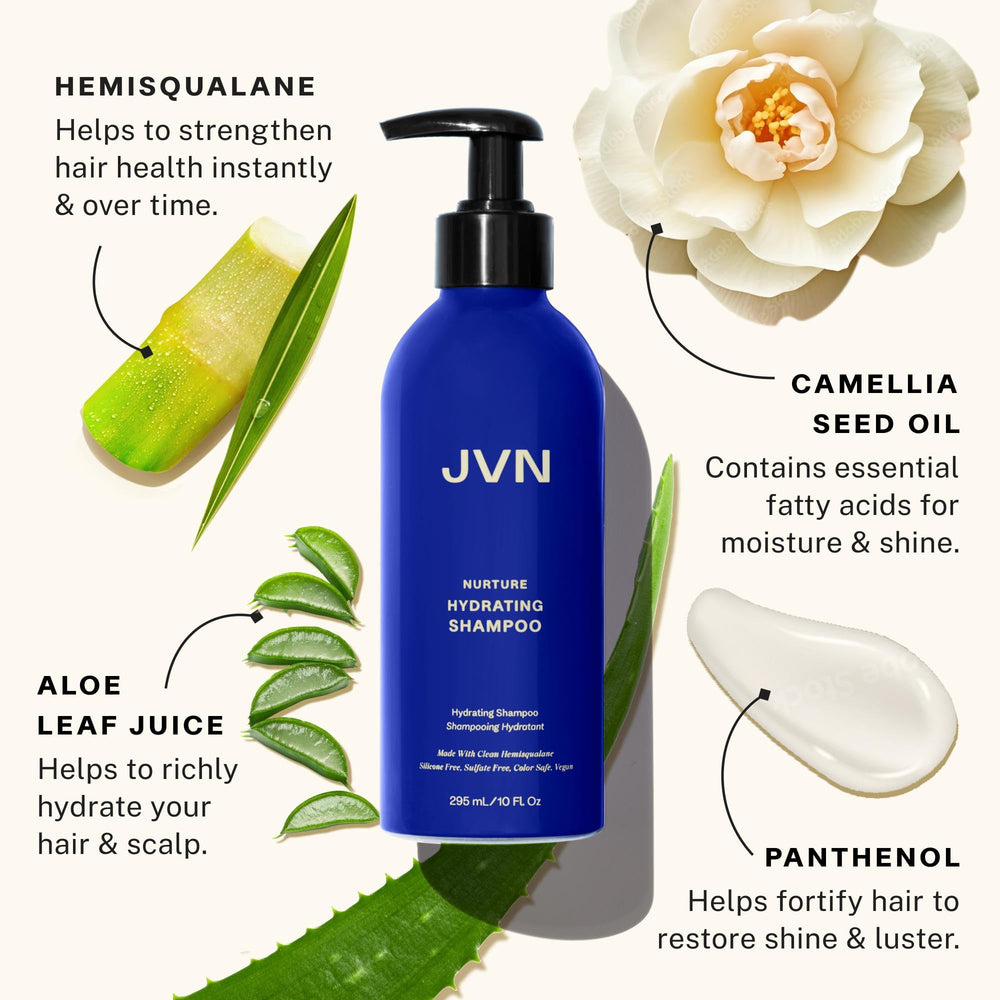 Le shampooing JVN Nurture présente une mousse légère facilitant le démêlage.