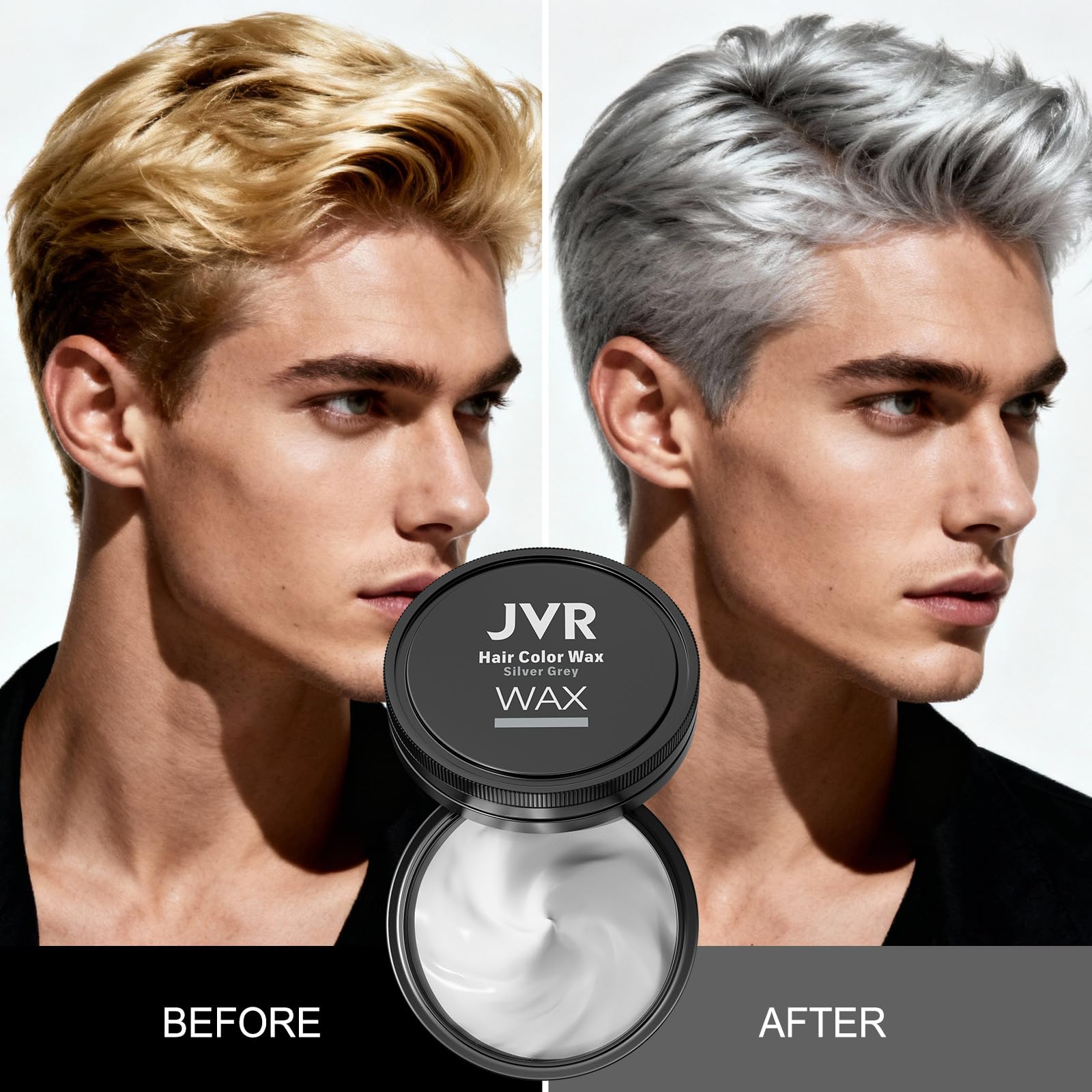 JVR coiffure argenté ondulées montre une finition brillante et naturelle.