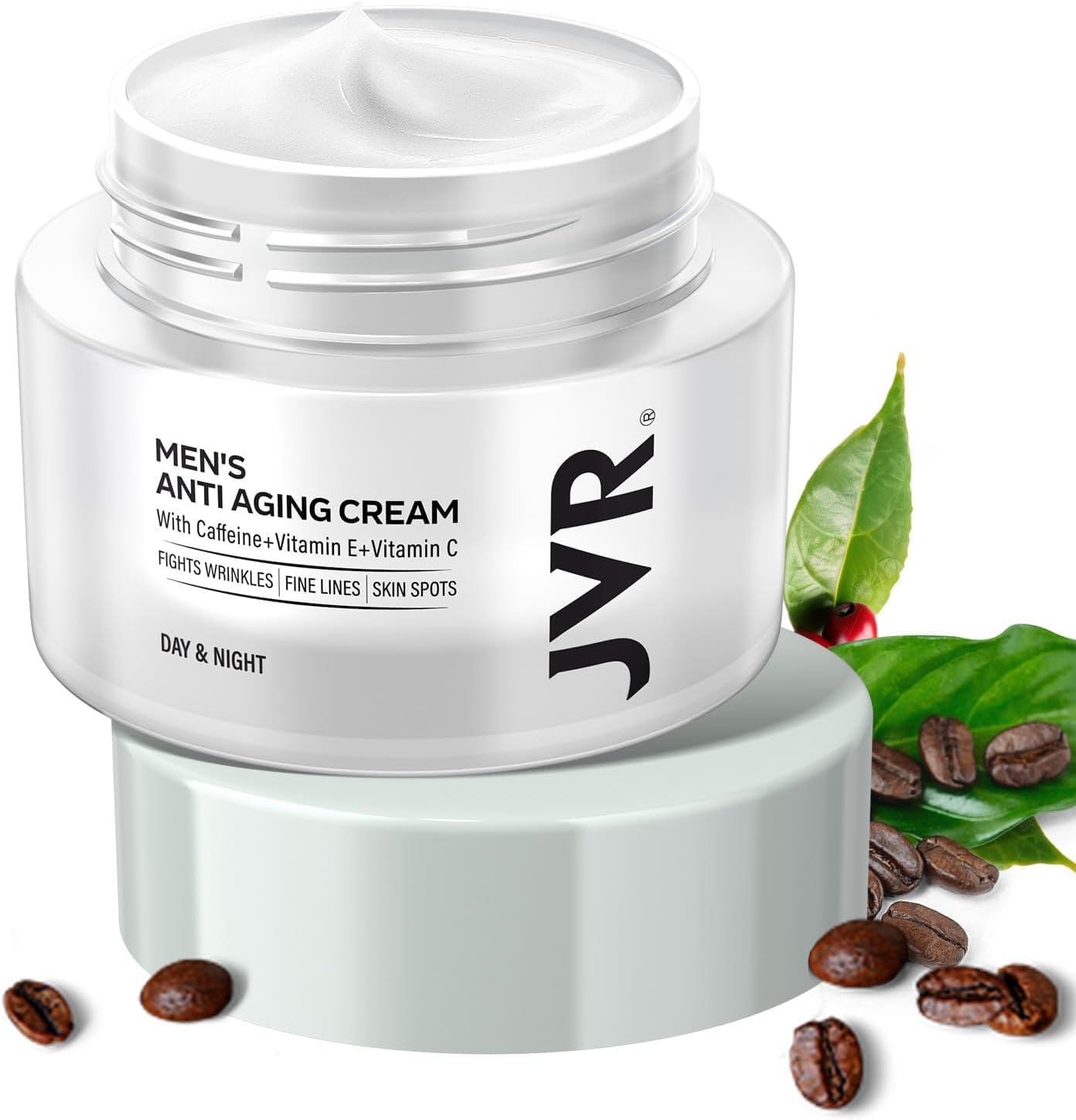 Crème hydratante JVR pour visage homme, pompe pratique pour hydratation quotidienne.