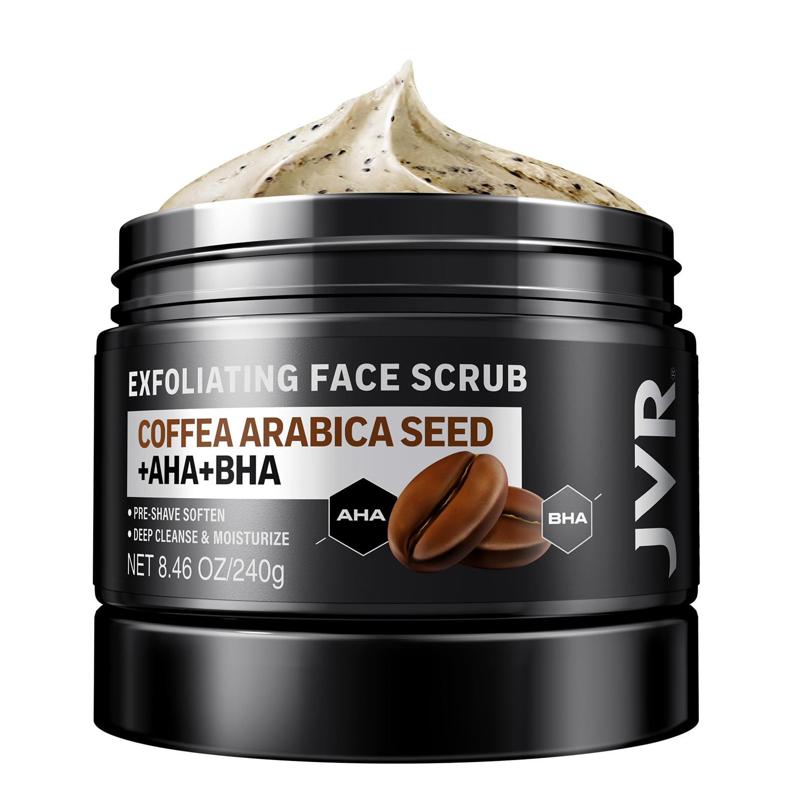 JVR Gommage Visage pour Homme – bouteille visible, exfoliation douce.