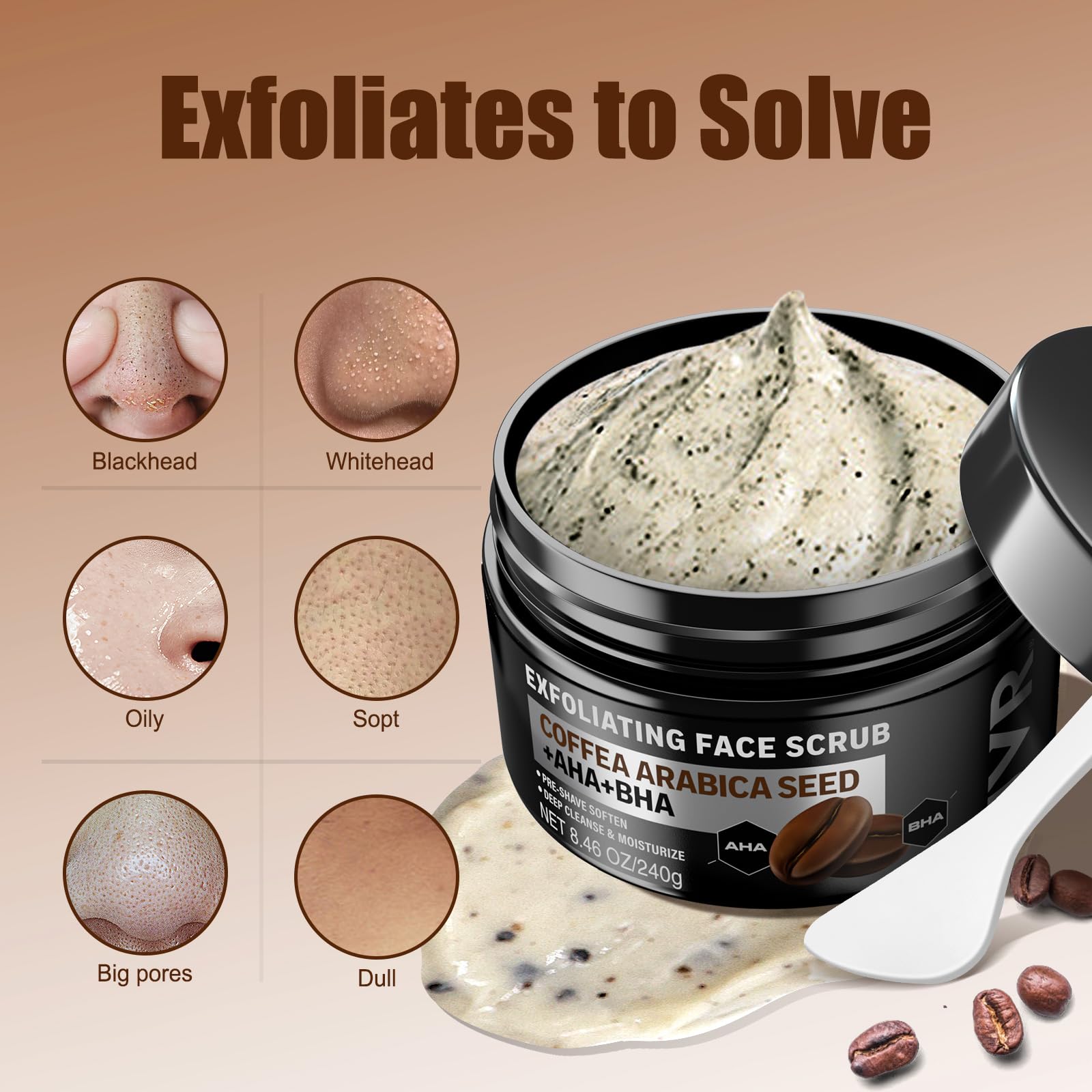 JVR Gommage Visage pour Homme – café, AHA et BHA pour l'exfoliation.