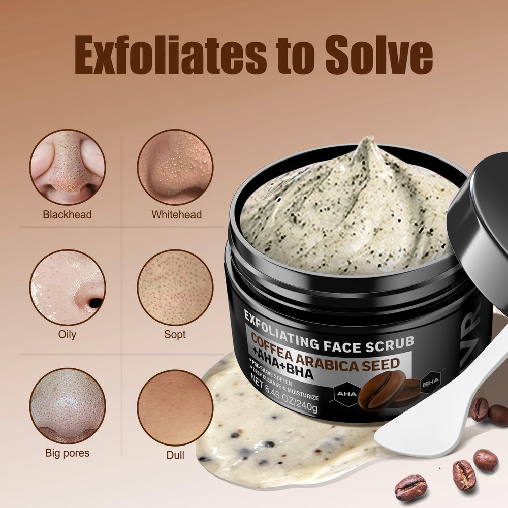 JVR Gommage Visage pour Homme – café, AHA et BHA pour l'exfoliation.