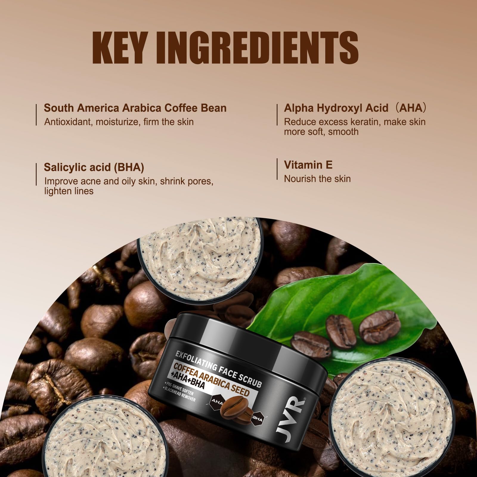 Formule café, AHA et BHA JVR pour pores resserrés et peau claire