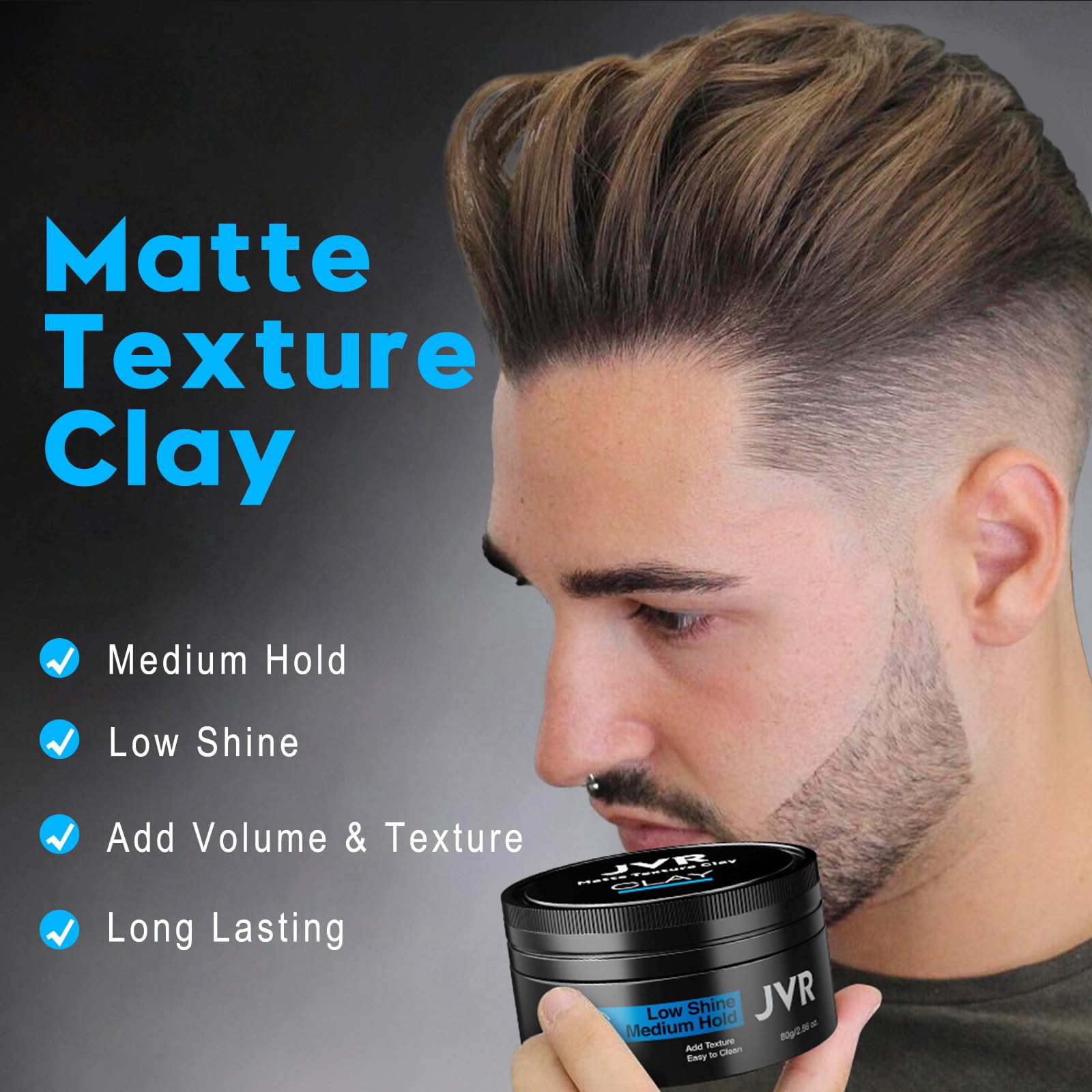 JVR Hair Clay: volume accru et texture naturelle pour toutes les coiffures.