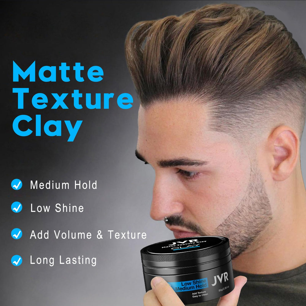 JVR Hair Clay: volume accru et texture naturelle pour toutes les coiffures.