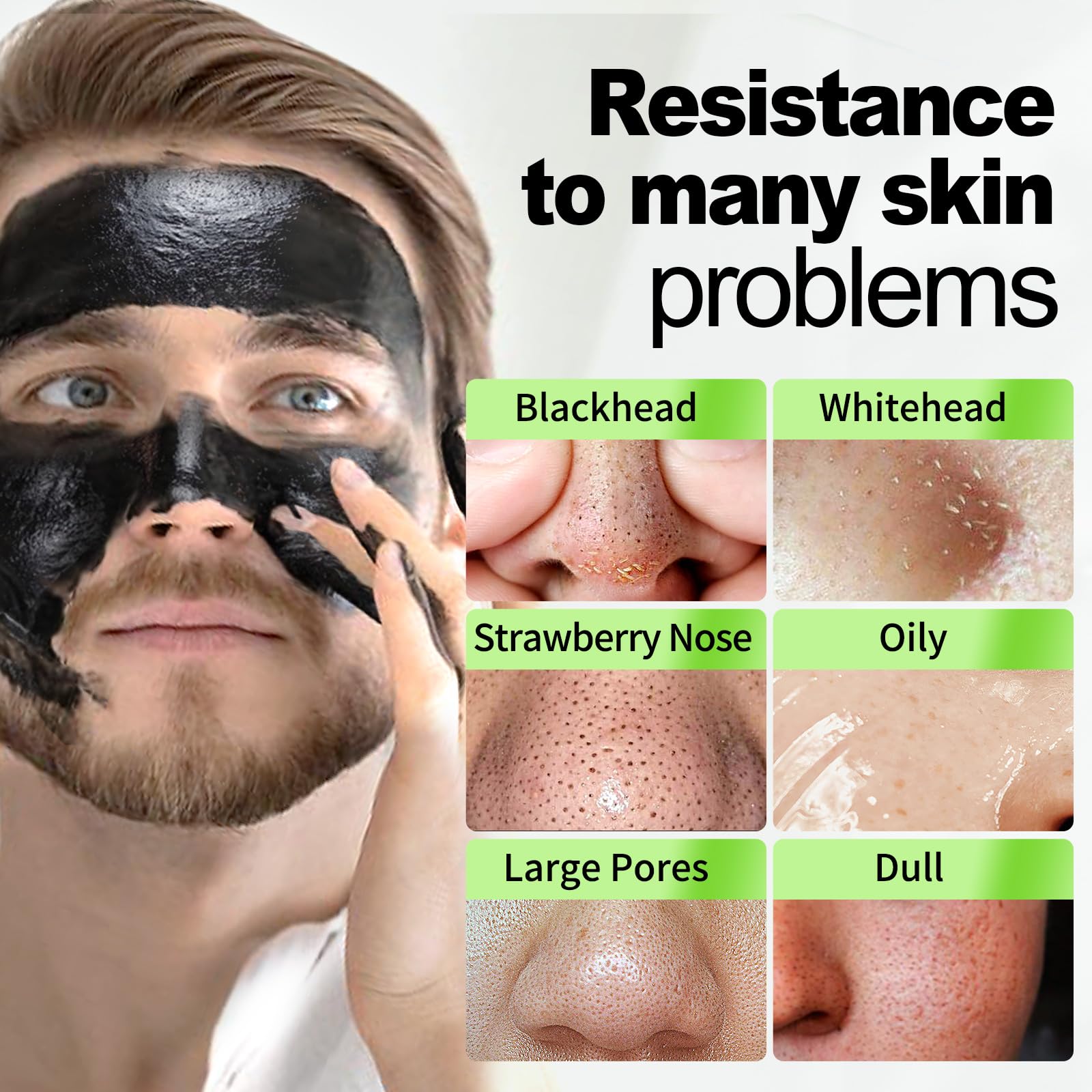 Avant-après JVR masque charbon Peel-Off : peau fraîche et propre.