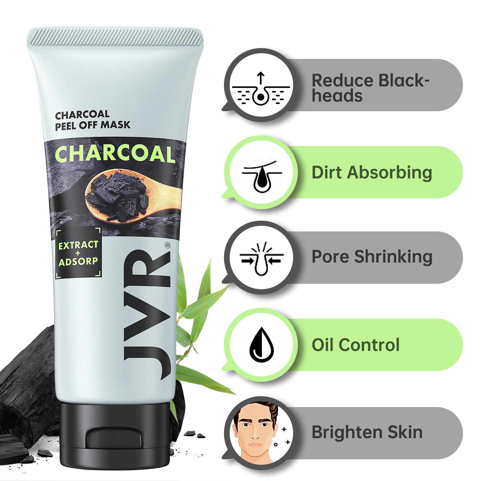 Texture onctueuse du masque charbon JVR prête à sécher et révéler une peau nette.