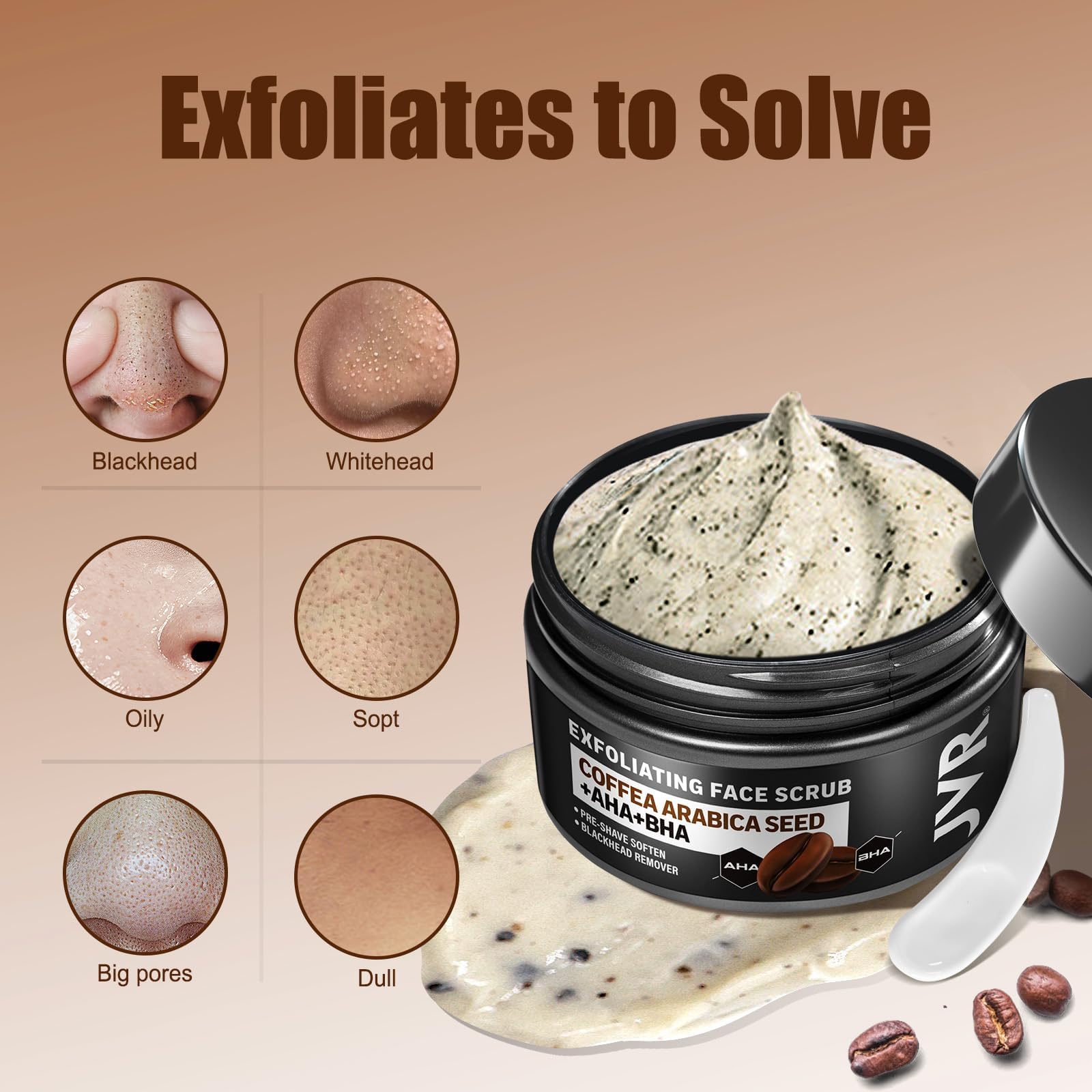 Texture exfoliante fine du gommage JVR, teint uniforme