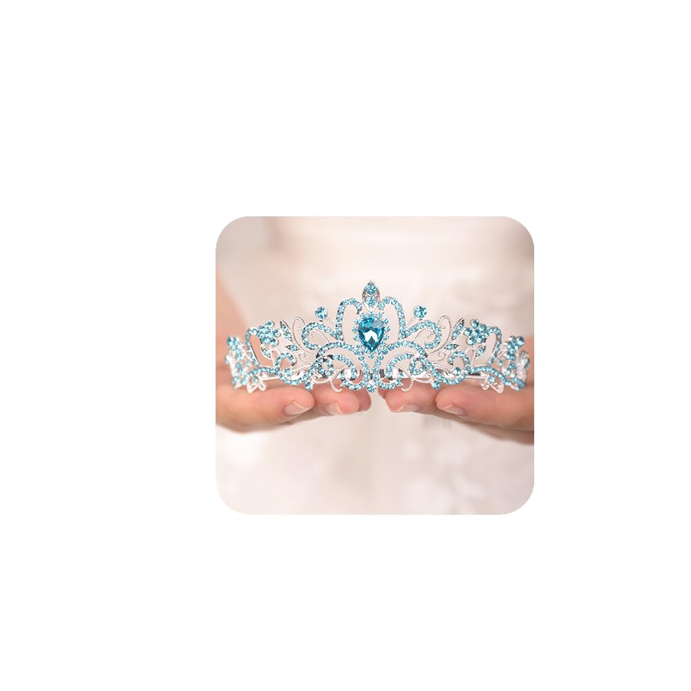 JWICOS diadème argenté avec cristal bleu clair pour mariage élégant