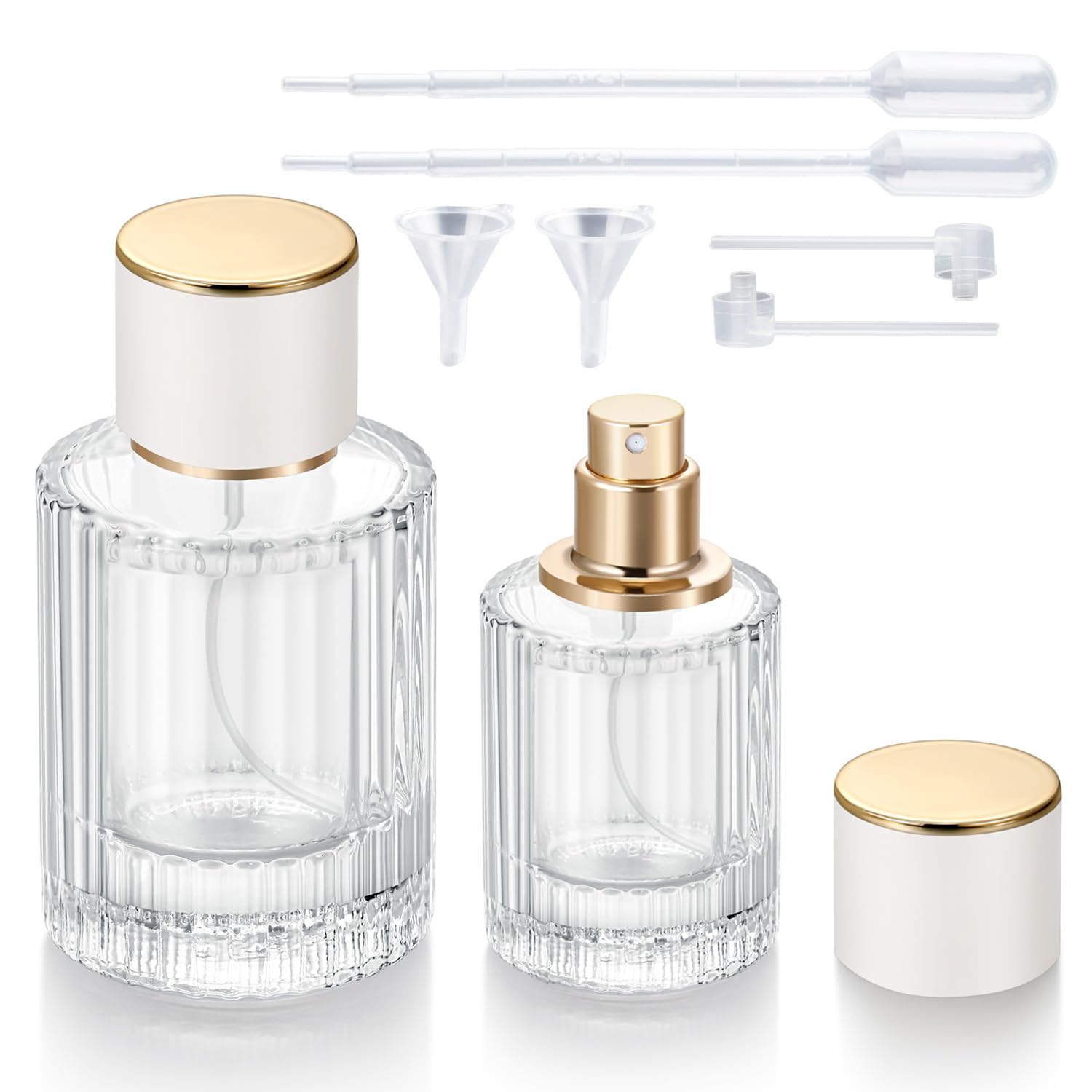 Flacon parfum Jxcmeng 50 ml avec capuchon blanc, atomiseur fin pour parfum.