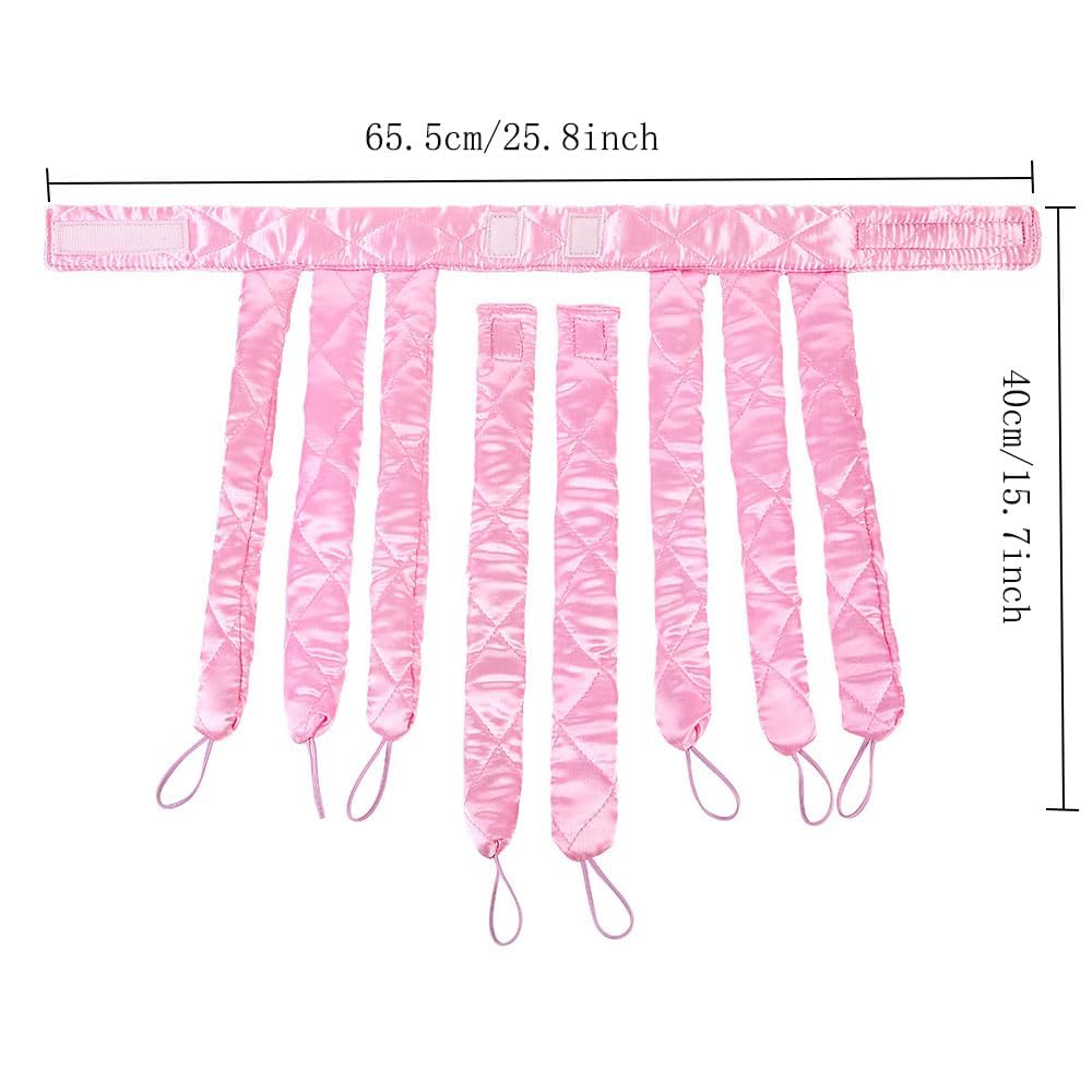 Cheveux longs bouclés sans chaleur avec le boucleur JYHi en satin rose.