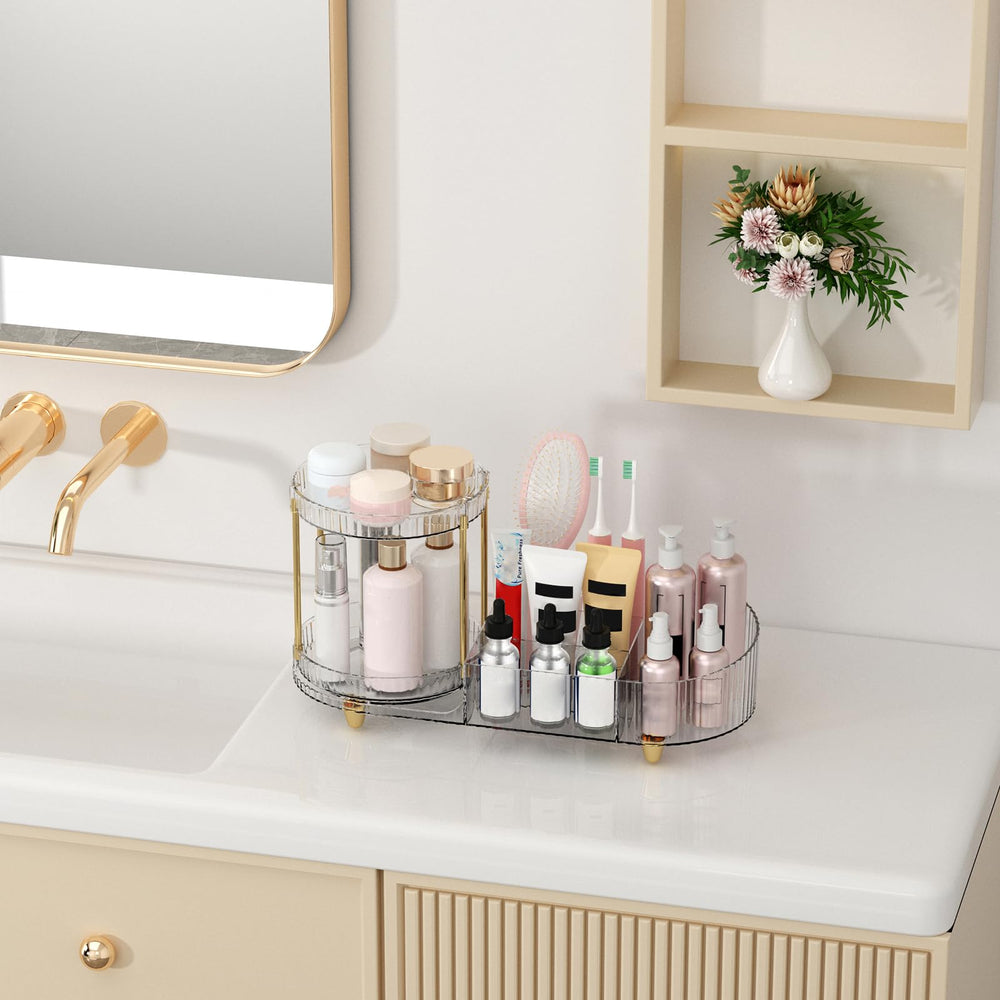 Jywantful étagère transparente avec touche dorée pour décoration chic.