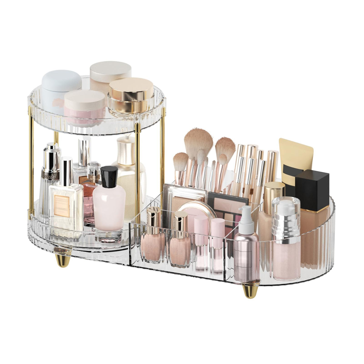 Jywantful organisateur maquillage rotatif à deux niveaux pour un accès rapide.