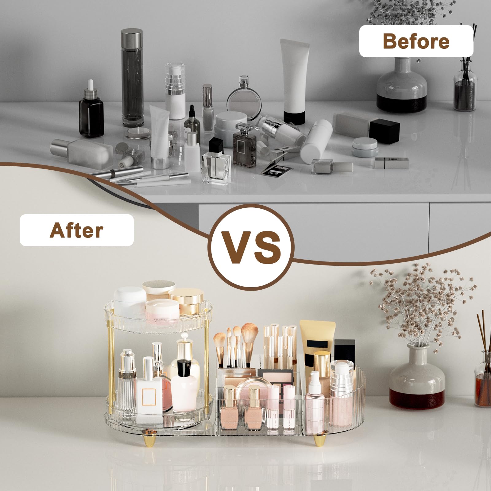 Jywantful rangement cosmétiques à 5 compartiments pour brosses et palettes.