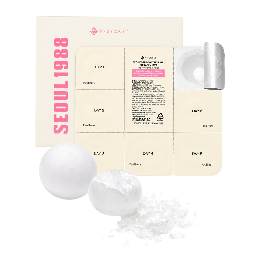 K-SECRET Seoul 1988 boule collagène lyophilisée, démontrant une hydratation concentrée pour la peau