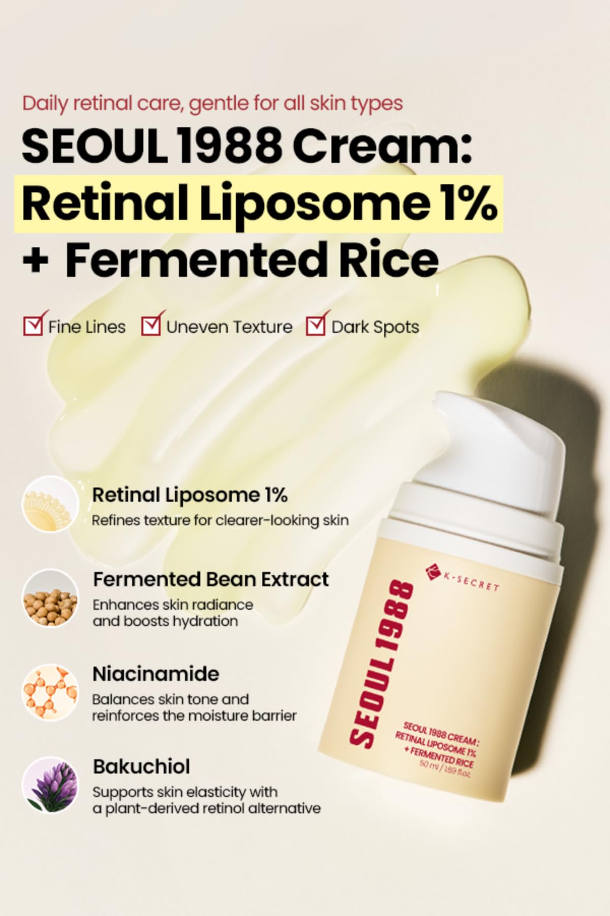 K-SECRET SEOUL 1988 Crème rétinale liposome 1% – pompe pratique pour une application uniforme