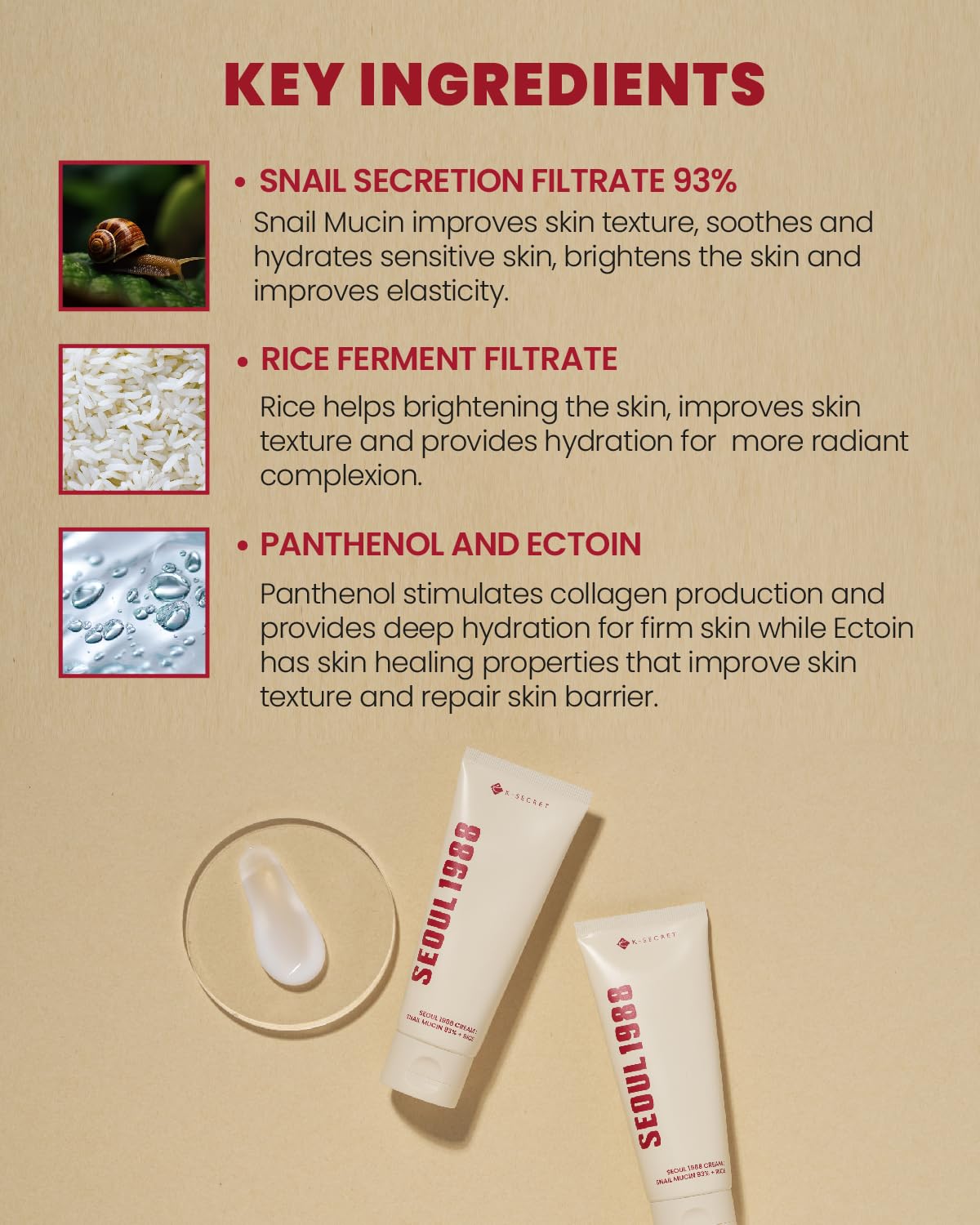 K-SECRET Seoul 1988 panthenol mucin escargot: soin apaisant au quotidien.