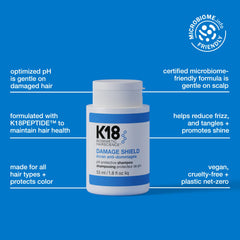 K18 Damage Shield – application cheveux, mousse légère qui dégage fraîcheur et facilite le démêlage.