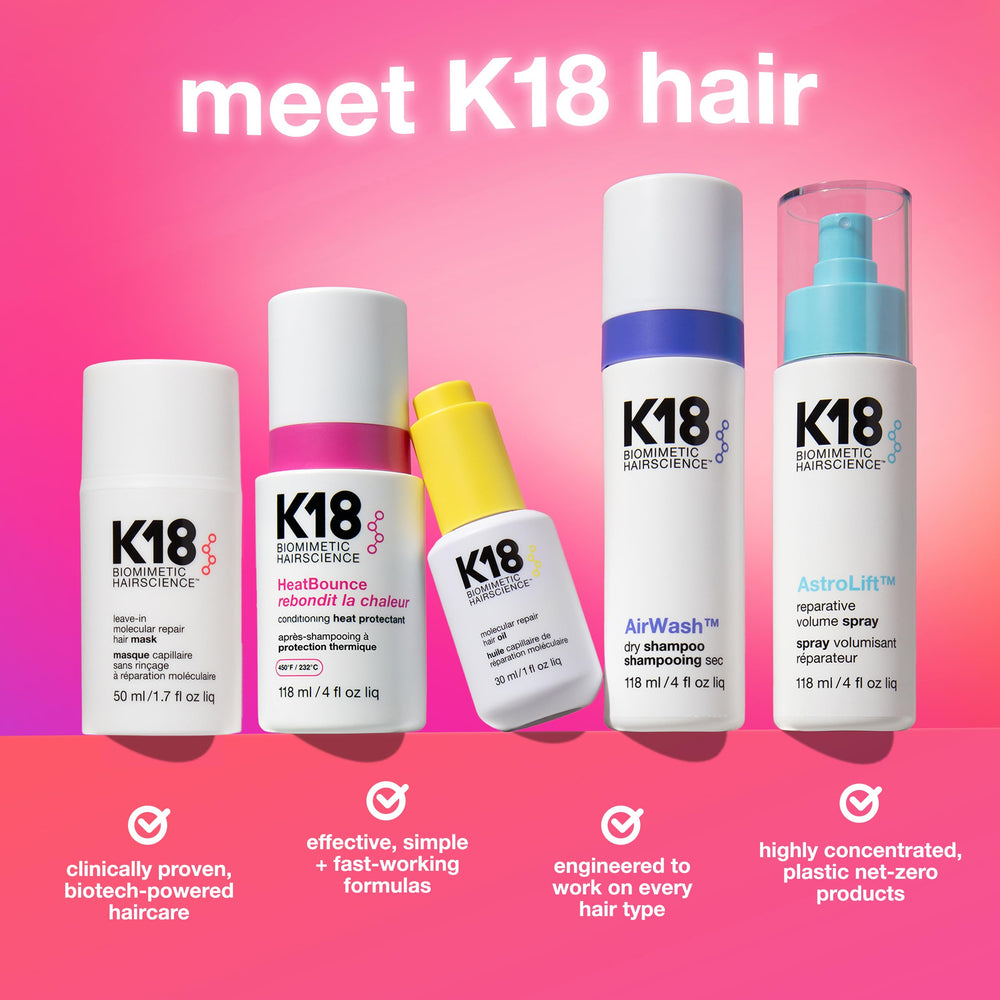 K18 Damage Shield – brillance saine, formulé pour réduire les frisottis et les nœuds.