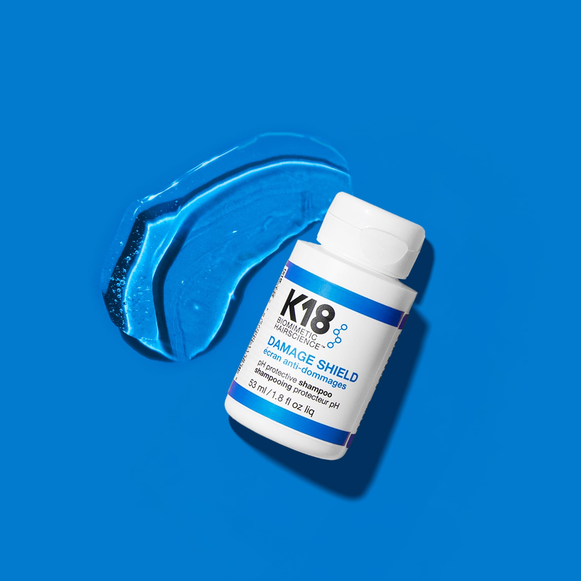 K18 Damage Shield – étiquette produit, formule douce qui nettoie sans agresser le cuir chevelu.